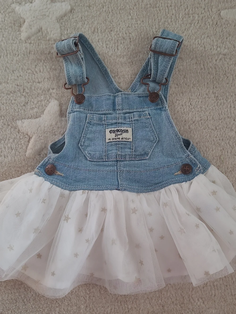 OshKosh B'gosh Denim Overall Dress with White Star Tulle Skirt